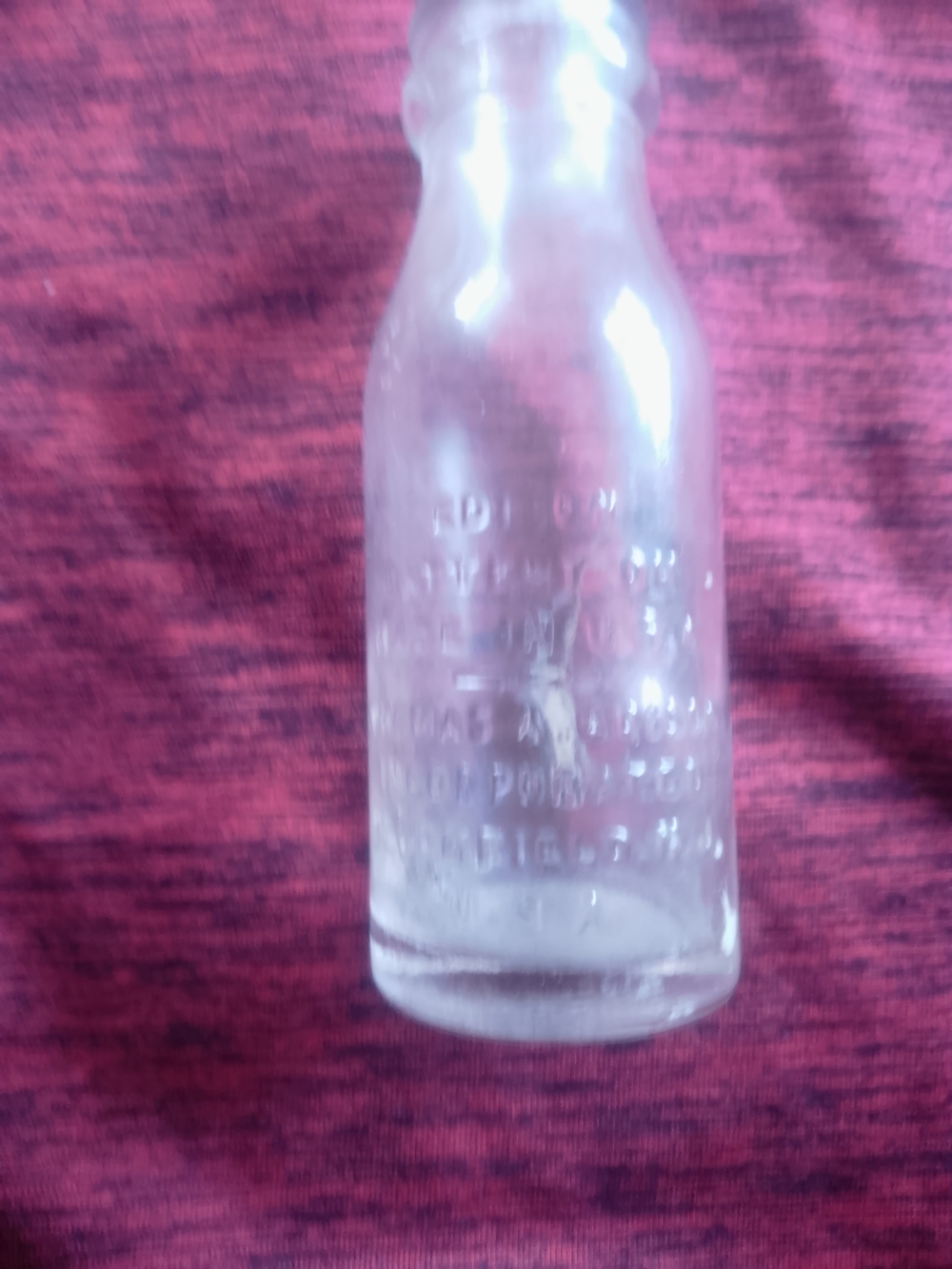 Clear Embossed Glass Bottle - Vintage Miniature Edison Bottle Style